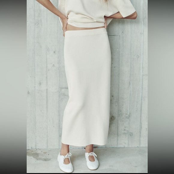 ZARA White Basic Felt Sweater Midi Maxi Knee-Length Pencil Bodycon Modest Skirt - Picture 11 of 16